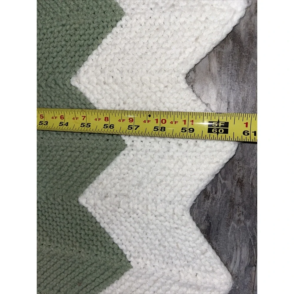 Vintage Crochet Afghan Blanket Zig Zag Chevron Pink Sage Green 61 x 57 In